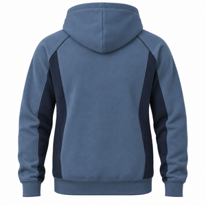 Sudadera con capucha de paneles cortados y cosidos para hombre, estilo atlético moderno, con paneles laterales en contraste, bolsillo canguro, personalizada para equipos, de fábrica. - Product Image 2
