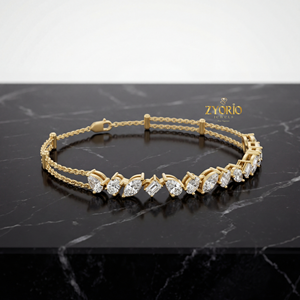 Bracelet Chaîne Classique Contemporain en Or avec Diamants Plaqué Argent, Diamants de Laboratoire, Élégant, Luxe, Cadeau Raffiné pour Femme, Idéal Soirée - Product Image 1