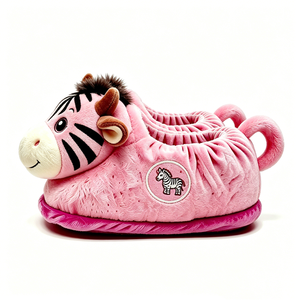 Pantuflas de Felpa Personalizadas con Diseño de Zebra Rosa para Niñas, Forradas con Felpa Suave, Bordadas, con Relleno de Algodón PP - Product Image 3