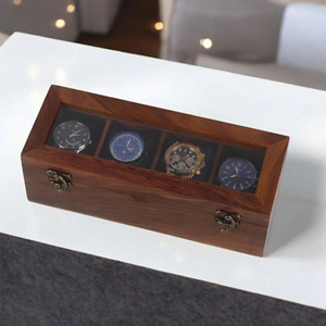 Caja de Almacenamiento para Relojes de Bambú con Tapa Transparente, Caja de Exhibición para Coleccionistas de Relojes de Madera de AYAANS - Product Image 1