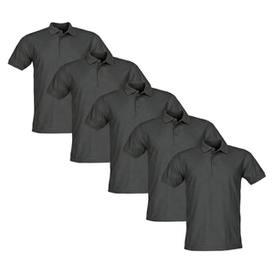 เสื้อโปโลแขนสั้นสีดำสำหรับผู้ชาย ทรงปกติ ผ้าถัก สีพื้น สไตล์ลำลอง ดีไซน์ติดกระดุม - Product Image 6