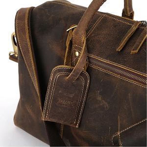 Unisex Leather Duffle Bag Large Capacity Zipper Closure Vintage Travel Bag <b>Soft</b> Handle Durable Polyester Lining - Product Image 3