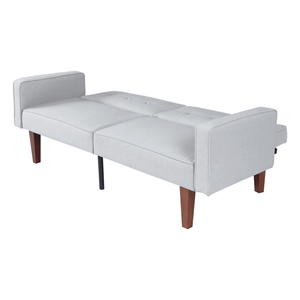 Divano Futon Moderno in Tessuto di Cotone con Gambe Regolabili in Legno e Metallo, Schienale Trapuntato Compatto per Soggiorno - Product Image 2