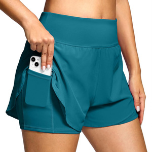 Shorts de sport pour femmes avec logo personnalisé, 2 en 1, avec short intégré, respirants et performants pour la course à pied, l'entraînement et les activités de plein air - Product Image 1