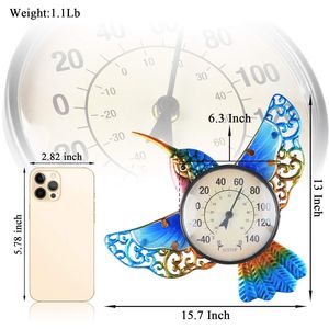 Termometro Igrometro per Interni ed Esterni, Decorazione da Parete per Patio, Design Colibrì, Termometro Domestico Senza Batteria - Product Image 3