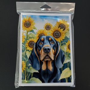 Whimsical A7 tamaño 5x7 Black Tan Coonhound en girasoles Paquete de tarjetas de felicitación 8 tarjetas de nota en blanco con sobres - Product Image 3