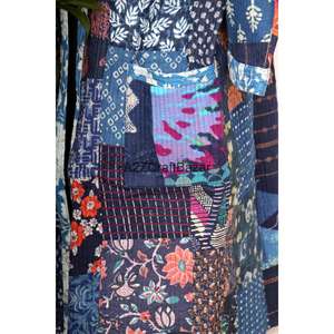 Kimono vintage indien de luxe fait main en kantha, robe courte pour femmes, 100% coton, séchage rapide, doux, respirant, plage - Product Image 2