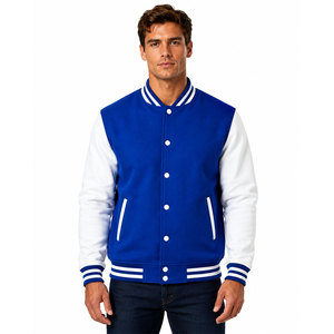 Premium Royal Blue <b>White</b> Letterman <b>Jacket</b> Classic Snap Button Closure Ribbed Collar Comfortable Casual Everyday Wear - Product Image 1