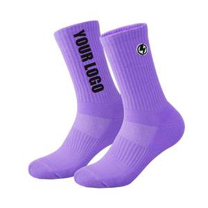 Purple Crew <b>Socks</b> With Custom Logo Heat Transfer Printing Breathable Polyester Spandex Basketball Sport <b>Socks</b> Adults Summer - Product Image 1