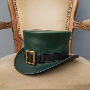 Sombrero de Copa Verde de Cuero con Cinturón Negro y Hebilla de Latón, Estilo Steampunk Vintage, para Disfraces de Fiesta para Adultos - Product Image 5