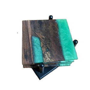 Fabriqué en résine et bois d'acacia avec support bureau café salle à manger sous-verres de mariage en plein air personnalisés logo personnalisé imprimé - Product Image 1