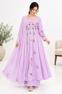 Pink Embroidered Chanderi <b>Silk</b> Floor-Length Quick Dry Salwar Kameez Set A-line <b>Kurta</b> Pant Dupatta Traditional Indian Pakistani - Product Image 4