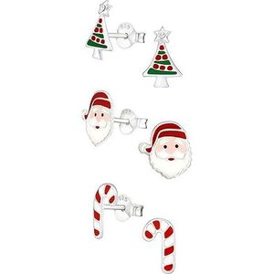 Orecchini a Perno in Argento Sterling 925 con Cristalli, Albero di Natale, Babbo Natale e Bastoncino di Zucchero, Moda 28468 - Product Image 1