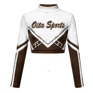 Jersey Deportivo Sublimado Marrón y Blanco de Manga Larga para Animadoras, Ropa Deportiva para Equipos, Entrenamiento, Práctica, Competencia, Uniforme de Juego - Product Image 1