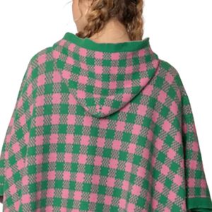 Pink Green Checkerboard Cape Shawl Soft Warm Fashion <b>Wrap</b> Women Casual Winter Poncho Style Outerwear Accessory Elegant Pattern - Product Image 3