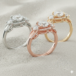 แหวนหมั้นเพชรทรงปาเว่สามเม็ด ตัวเรือนทองคำ ประดับเพชรแบบหนามเตย สำหรับผู้ที่ได้รับการรับรอง - Product Image 4