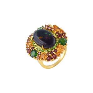 Elegant Oval Cut Cabochon Natural Black <b>Opal</b> Gemstone Prong Setting Solid 925 Sterling <b>Silver</b> Handmade Wedding <b>Ring</b> Fine Jewelry - Product Image 1