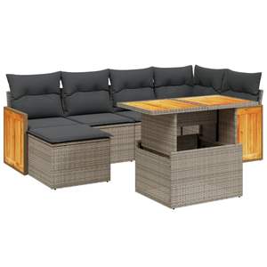 Conjunto de Sofá de Jardín Gris con Almacenamiento, 6 Plazas, Muebles de Ratán para Exteriores, Madera de Teca, Diseño Contemporáneo - Product Image 2