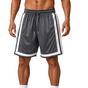 Shorts de basketball gris anthracite personnalisés pour hommes avec panneau latéral blanc, shorts de sport d'entraînement, taille élastique, vêtements de sport, gym, fitness - Product Image 1