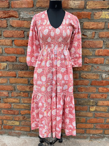Hand <b>Block</b> <b>Printed</b> 100% Cotton Indian Dress Floral Tunics and Long Gown Embroidered Casual Maxi Style Dress For Women - Product Image 6