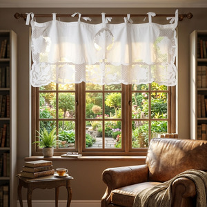 Custom Wholesale Embroidery Vintage Cotton Flower <b>Basket</b> Curtain Cotton Valance Ribbon Curtain Full Sizes Door Window Home - Product Image 1