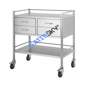 High Grade 304 Stainless Steel Medical Instruments <b>Trolley</b> with Sliding Basket Fully <b>Welded</b> Manual Power Source - Product Image 2