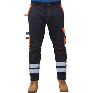 Men's <b>Black</b> Orange CE Certified Needle Detection <b>Work</b> Cargo <b>Pants</b> Reflective Stripes Polyester High Visibility Safety Wear - Product Image 4