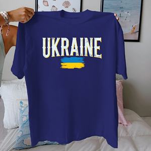 Camiseta de mujer de algodón puro con bandera de Ucrania y texto ajuste cómodo - Product Image 1