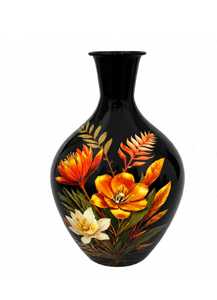 Jarrón de Flores Negro Moderno de Metal Pintado a Mano de Lujo, Elegante Jarrón Decorativo con Estampado Floral, Jarrón de Mesa de Latón Indio de Primera Calidad - Product Image 2