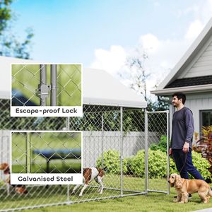 Recinto per Cani da Esterno Resistente 6m x 2.3m x 2.4m, Gabbia Grande con Tetto Impermeabile, Chiusura Sicura, Recinzione a Rete per Giardino - Product Image 5