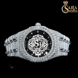 Antique Luxury Mechanical Analog Watch High Quality Rose Gold Case VVS Moissanite Diamond Dark Blue Dial Stainless Steel Band - Product Image 1