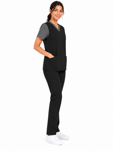 Tenue Médicale Personnalisée Femme Col V Uniforme de Soins de Santé Noir Gris Vêtements de Travail Infirmière - Product Image 2