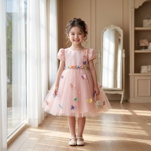 Robe de Princesse de Luxe Fantaisie pour Filles, Rose Poudré, avec Papillons 3D, en Tulle, pour Fille d'Honneur, Anniversaire, Broderie Boutique, Élégante pour Enfants - Product Image 3