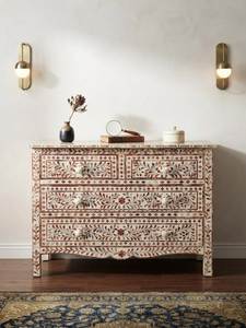 Commode en bois sculptée à la main avec incrustations en os, meuble de rangement élégant d'Inde - Product Image 3
