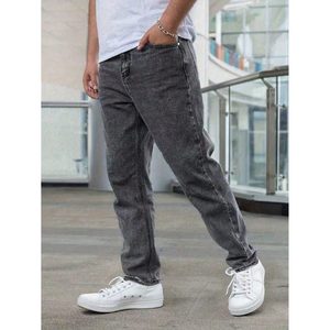 Jean droit moderne tendance pour homme, taille haute, couleur anthracite, été, écologique, léger, respirant, style vintage, coupe ample, mode urbaine - Product Image 1