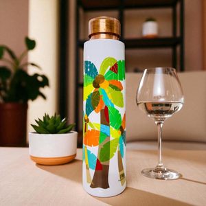 Bouteille d'eau en cuivre traditionnelle à motif palmier, bouteille de stockage d'eau en cuivre pur pour la maison, le bureau, le yoga et les voyages - Product Image 5