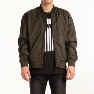Blouson Bomber Homme Vert Olive Respirant en Toile avec Fermeture Éclair, Col Montant en Polyester, Coupe Droite, Idéal pour l'Automne, Couleur Unie - Product Image 1