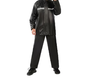 Wholesale Men's <b>Black</b> PU Waterproof <b>Rain</b> Suit Full Sleeve Reflective Strip <b>Jacket</b> Pants Set All Seasons Motorcycle Wear - Product Image 1