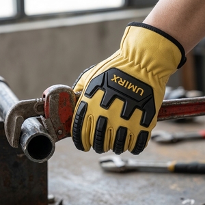 Gants de sécurité en cuir de vache jaune respirants, écologiques, renforcés, antidérapants, compatibles écran tactile, imperméables, pour le soudage et les activités extérieures, personnalisables - Product Image 6