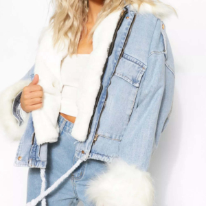 Factory customized <b>button</b> women <b>jean</b> plain ruff style denim jacket - Product Image 3