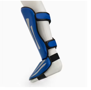 PROFIT SPORTS Protège-tibias en tissu de coton bleu avec impression réfléchissante, fermeture auto-agrippante, protection légère pour le kickboxing adulte - Product Image 3
