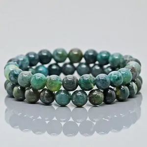Natural Moss Agate 8mm Smooth Round AA Grade Gemstone Beads <b>Stretch</b> <b>Bracelet</b> Healing Jewelry Wholesale - Product Image 1