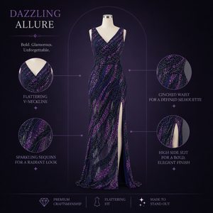Luxury Purple Navy <b>Sequin</b> Mermaid Evening Gown for Women V Neck Sleeveless High Slit Formal Wedding Reception Prom Maxi Dress - Product Image 6