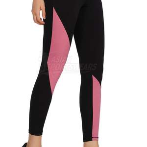 Leggings de yoga taille haute longueur cheville, color block noir et rose, en Spandex et Polyester, extensibles dans les quatre sens, avec surpiqûres contrastées - Product Image 3