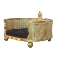 Lit pour chat de style français, canapé classique pour chien, canapé pour chat sculpté à la main, fabriqué en Indonésie en bois d'acajou et en rotin avec tissu en velours