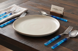 Ensemble de couverts modernes en acier inoxydable avec manche en résine bleue, cuillère et fourchette à long manche, finition miroir, pour la table et les fêtes - Product Image 3