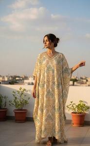 Caftán Bohemio de Algodón con Estampado a Mano, Vestido Holgado para Mujer, Ropa de Playa y Verano - Product Image 3