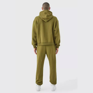 Ensemble survêtement molletonné épais en coton uni pour homme, avec logo personnalisé imprimé, coupe oversize, grandes tailles - Product Image 2