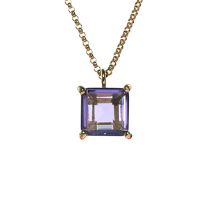 Gorgeous 100% Natural Purple Amethyst Faceted Gemstone Square Shape <b>Solid</b> 925 Sterling Silver Dainty Fine <b>Pendant</b> Chain Necklace - Product Image 1