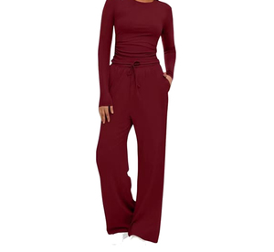 Conjunto Deportivo de Dos Piezas para Mujer, Ligero, Ecológico, Cálido para Otoño e Invierno, 100% Poliéster Felpa, Corte Holgado - Product Image 1